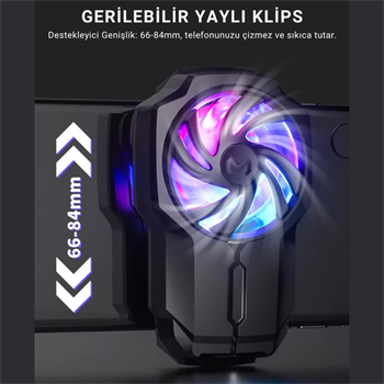Polham 700mAh Şarjlı RGB Işıklı Sessiz 6000RPM Telefon Soğutucu Fan, Universal 3 Vitesli Süper Soğutucu