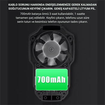 Polham 700mAh Şarjlı RGB Işıklı Sessiz 6000RPM Telefon Soğutucu Fan, Universal 3 Vitesli Süper Soğutucu