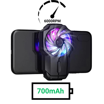 Polham 700mAh Şarjlı RGB Işıklı Sessiz 6000RPM Telefon Soğutucu Fan, Universal 3 Vitesli Süper Soğutucu