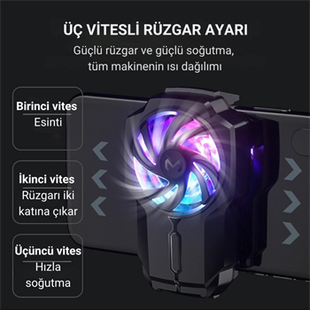 Polham 700mAh Şarjlı RGB Işıklı Sessiz 6000RPM Telefon Soğutucu Fan, Universal 3 Vitesli Süper Soğutucu