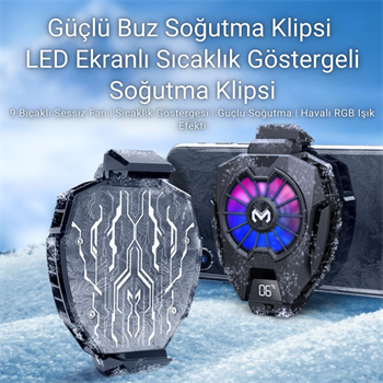 Polham 7500RPM Buz Tipi Radyatörlü Led Işıklı Telefon Soğutucu Fan, Sıcaklık Göstergeli Sessiz Soğutucu