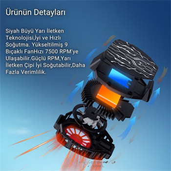 Polham 7500RPM Buz Tipi Radyatörlü Led Işıklı Telefon Soğutucu Fan, Sıcaklık Göstergeli Sessiz Soğutucu