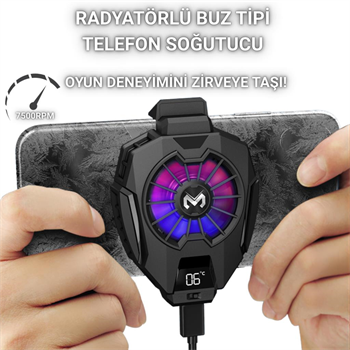 Polham 7500RPM Buz Tipi Radyatörlü Led Işıklı Telefon Soğutucu Fan, Sıcaklık Göstergeli Sessiz Soğutucu