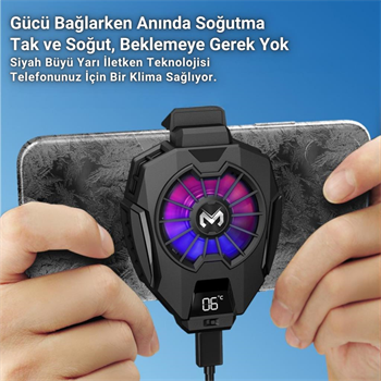 Polham 7500RPM Buz Tipi Radyatörlü Led Işıklı Telefon Soğutucu Fan, Sıcaklık Göstergeli Sessiz Soğutucu