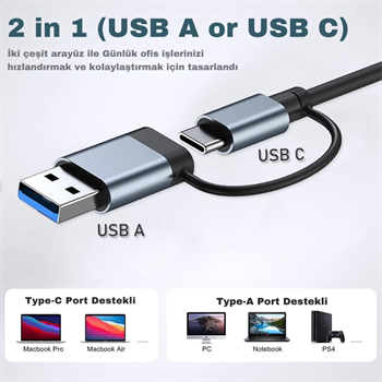 Polham 7in1 Type C/USB to 7x USB 3.0 Çoğaltıcı Okuyucu Hup Adaptör, Klavye, Mouse, Yazıcı, USB Okuyucu