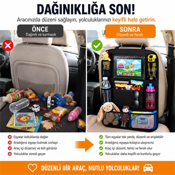 Polham 8 Bölmeli Araç Koltuk Arkası Organizer Tablet Bölmeli Fileli Oto Koltuk Arkası Eşya Düzenleyici