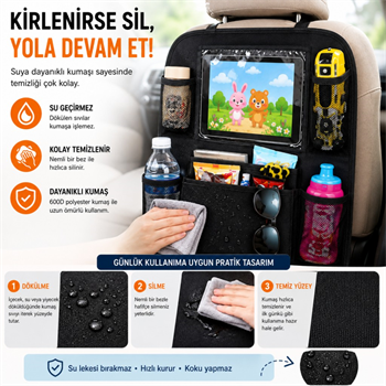 Polham 8 Bölmeli Araç Koltuk Arkası Organizer Tablet Bölmeli Fileli Oto Koltuk Arkası Eşya Düzenleyici