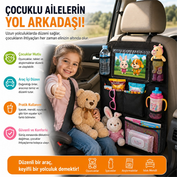 Polham 8 Bölmeli Araç Koltuk Arkası Organizer Tablet Bölmeli Fileli Oto Koltuk Arkası Eşya Düzenleyici