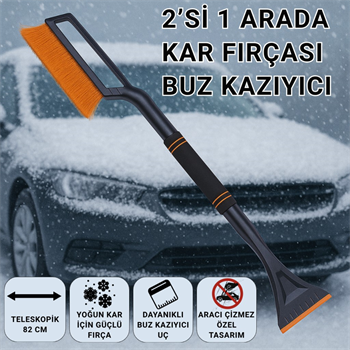 Polham 82CM Uzayabilen Teleskopik Otomobil Buz Kazıyıcı Fırça, Araç Kar Temizleme Çekpası, Kar Küreyici