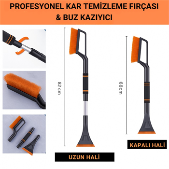 Polham 82CM Uzayabilen Teleskopik Otomobil Buz Kazıyıcı Fırça, Araç Kar Temizleme Çekpası, Kar Küreyici