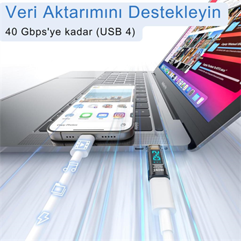 Polham 8K HDMİ, 40Gpbs ve 240W Süper Hızlı Dişi Type C to Erkek Type C Şarj, Data ve HDMİ Çevirici Adaptör