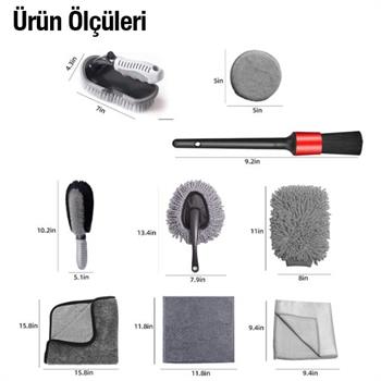 Polham 9 Parçalı Araba, Motorsiklet İçin Detaylı Temizleme Seti, Oto Bakım Seti, Mikrofiber Set