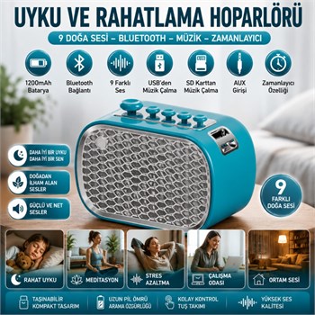 Polham 9 Sesli Uyku Hoparlörü Bluetooth 5.1v, 1200mAh Taşınabilir Rahatlama Cihazı Zamanlayıcı, USB SD Kart AUX 
