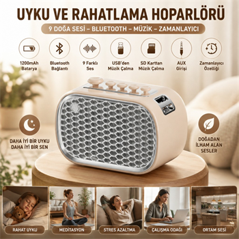 Polham 9 Sesli Uyku Hoparlörü Bluetooth 5.1v, 1200mAh Taşınabilir Rahatlama Cihazı Zamanlayıcı, USB SD Kart AUX 