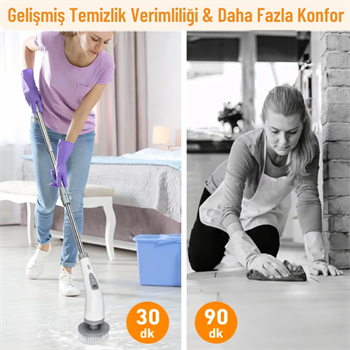Polham 9in1 Şarjlı Döner Temizlik Fırçası – 120 cm Uzatılabilir Saplı,Suya Dayanıklı Çok Amaçlı Temizlik Seti