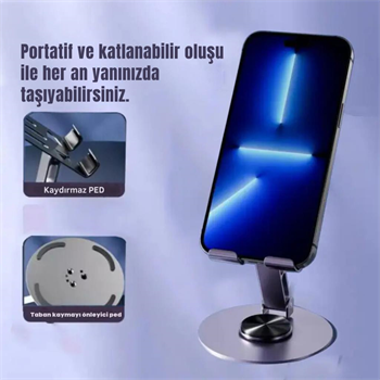 Polham Açı ve Yükseklik Ayarlı Telefon ve Tablet Tutucu Stand, Kaydırmaz Masaüstü Dönebilen Stand
