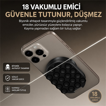 Polham Ahtapod Tipi Katlanabilir 360 Derece Döner Manyetik Telefon Tutucu – Güçlü Vakumlu Çok Amaçlı Stand