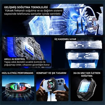 Polham AI Destekli Turbo Fanlı Telefon Soğutucu | -3°C Soğutma | 7500 RPM Hız | RGB Işıklı | 3 Farklı Mod