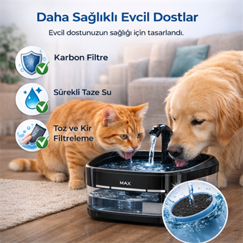 Polham Akıllı Otomatik Kedi Köpek Su Sebili 4.5L | Sessiz Motorlu Sensörlü Pet Su Pınarı | Karbon Filtreli Akıllı Su Kabı