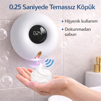 Polham Akıllı Sensörlü Köpük Sabunluk 280ml | 0.25s Hızlı Sensör | Şarjlı | Dijital Ekranlı Otomatik Sabunluk