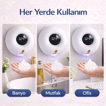 Polham Akıllı Sensörlü Köpük Sabunluk 280ml | 0.25s Hızlı Sensör | Şarjlı | Dijital Ekranlı Otomatik Sabunluk