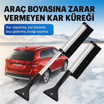 Polham Alüminyum 2in1 65 CM Uzayabilen Teleskopik Kar ve Buz Fırçası Kar Temizleme Fırçası + Buz Kazıyıcı