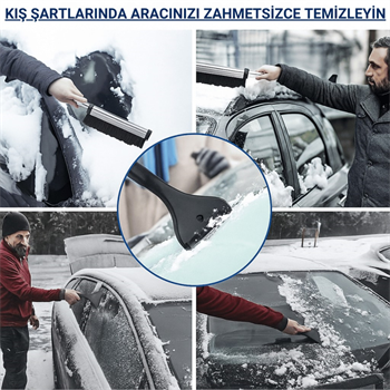 Polham Alüminyum 2in1 65 CM Uzayabilen Teleskopik Kar ve Buz Fırçası Kar Temizleme Fırçası + Buz Kazıyıcı