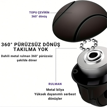Polham Araç Direksiyon Topuzu 360 Dönebilir, Direksiyon Çizmez, Tüm Araç Direksiyonlarına Uyumlu