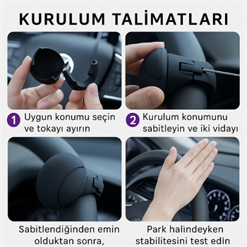 Polham Araç Direksiyon Topuzu 360 Dönebilir, Direksiyon Çizmez, Tüm Araç Direksiyonlarına Uyumlu