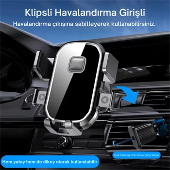 Polham Araç İçi Klipsli Havalandırma Girişli Telefon Tutucu, Üçgen Tasarımlı Kilit Sistemli Titremez Tutucu