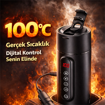 Polham Araç İçi Su Isıtıcı 470 ML – Dijital Sıcaklık Göstergeli Taşınabilir Termos | 12V Çakmaklık Uyumlu, Hızlı Isıtma, Sızdırmaz Kapak