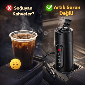Polham Araç İçi Su Isıtıcı 470 ML – Dijital Sıcaklık Göstergeli Taşınabilir Termos | 12V Çakmaklık Uyumlu, Hızlı Isıtma, Sızdırmaz Kapak