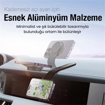 Polham Araç İçi Torpido Üstü, Cam ve Ekrana Yapışan Katlanabilir Manyetik Telefon Tutucu, Masaüstü Tutucu