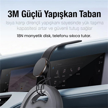 Polham Araç İçi Torpido Üstü, Cam ve Ekrana Yapışan Katlanabilir Manyetik Telefon Tutucu, Masaüstü Tutucu