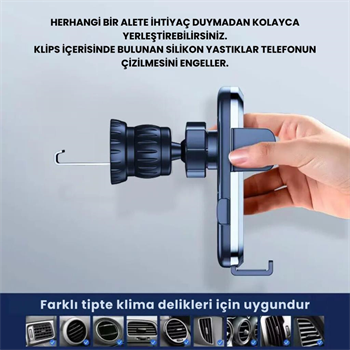 Polham Araç İçi V Tipi Klipsli Havalandırma Girişli Telefon Tutucu, Kilit Sistemli Titremez Tutucu
