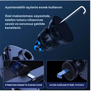 Polham Araç İçi V Tipi Klipsli Havalandırma Girişli Telefon Tutucu, Kilit Sistemli Titremez Tutucu