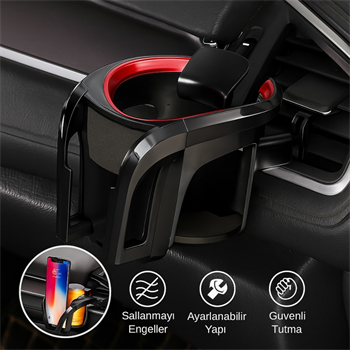 Polham Araç Telefon ve Bardak Tutucu – Sallanmayı Engeller, Ayarlanabilir Yapı, Havalandırma Izgarası Montajlı