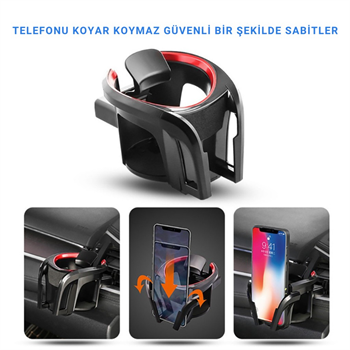 Polham Araç Telefon ve Bardak Tutucu – Sallanmayı Engeller, Ayarlanabilir Yapı, Havalandırma Izgarası Montajlı