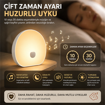 Polham Beyaz Gürültü Uyku Yardımcısı ve Gece Lambası – Dokunmatik, Zamanlayıcılı, Şarjlı, Bebek Uyku Yardımcısı