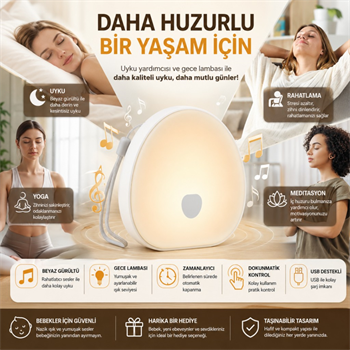 Polham Beyaz Gürültü Uyku Yardımcısı ve Gece Lambası – Dokunmatik, Zamanlayıcılı, Şarjlı, Bebek Uyku Yardımcısı