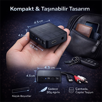 Polham Bluetooth 5.0 Ses Alıcı ve Verici RX/TX | TV İçin Kablosuz Kulaklık Adaptörü | 3.5mm & RCA Destekli