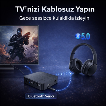 Polham Bluetooth 5.0 Ses Alıcı ve Verici RX/TX | TV İçin Kablosuz Kulaklık Adaptörü | 3.5mm & RCA Destekli