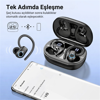 Polham BT5.4 Kancalı Mikrofonlu Bluetooth Kulaklık 500mAh Şarj Kutulu Dijital Göstergeli Spor Kulaklık