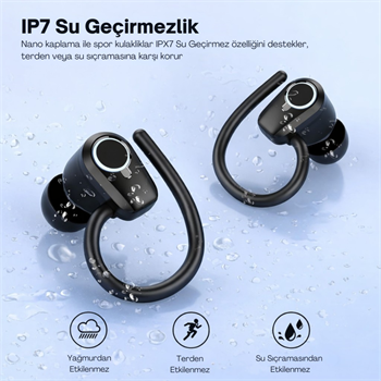 Polham BT5.4 Kancalı Mikrofonlu Bluetooth Kulaklık 500mAh Şarj Kutulu Dijital Göstergeli Spor Kulaklık