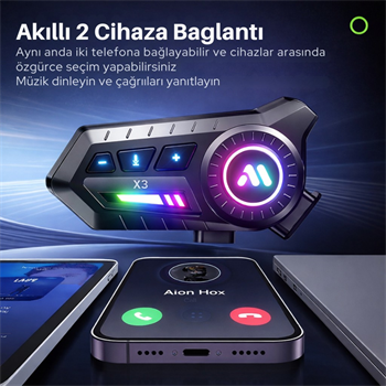 Polham BT6.0 Intercom Kask Kulaklık – IPX67 Su Geçirmez, Gürültü Engelleme, Çift Telefon Destekli, 500Mah Şarjlı