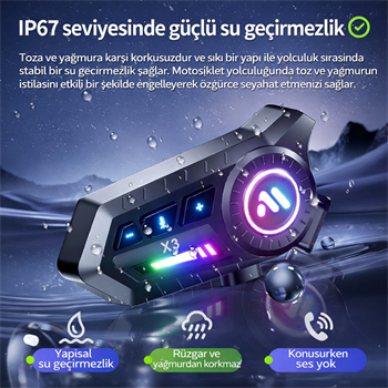 Polham BT6.0 Intercom Kask Kulaklık – IPX67 Su Geçirmez, Gürültü Engelleme, Çift Telefon Destekli, 500Mah Şarjlı