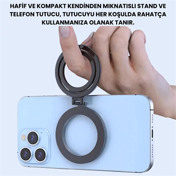 Polham Çift Halkalı Yüzük Tipi Manyetik Standlı Telefon Tutucu, 360 Derece Ayarlanabilir Taşınabilir