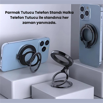 Polham Çift Halkalı Yüzük Tipi Manyetik Standlı Telefon Tutucu, 360 Derece Ayarlanabilir Taşınabilir