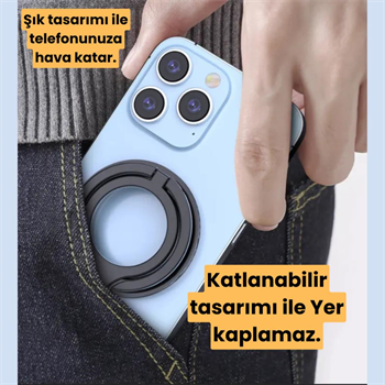 Polham Çift Halkalı Yüzük Tipi Manyetik Standlı Telefon Tutucu, 360 Derece Ayarlanabilir Taşınabilir