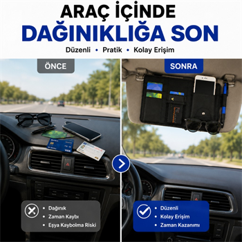 Polham Çok Fonksiyonlu Araç Güneşlik Cüzdanı Organizer – Telefon, Kart, Gözlük ve Kalem Bölmeli Organizer
